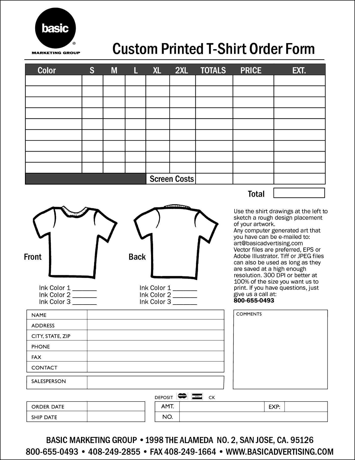 T Shirt Order Form Template Excel | Order Form Template Inside Blank T Shirt Order Form Template