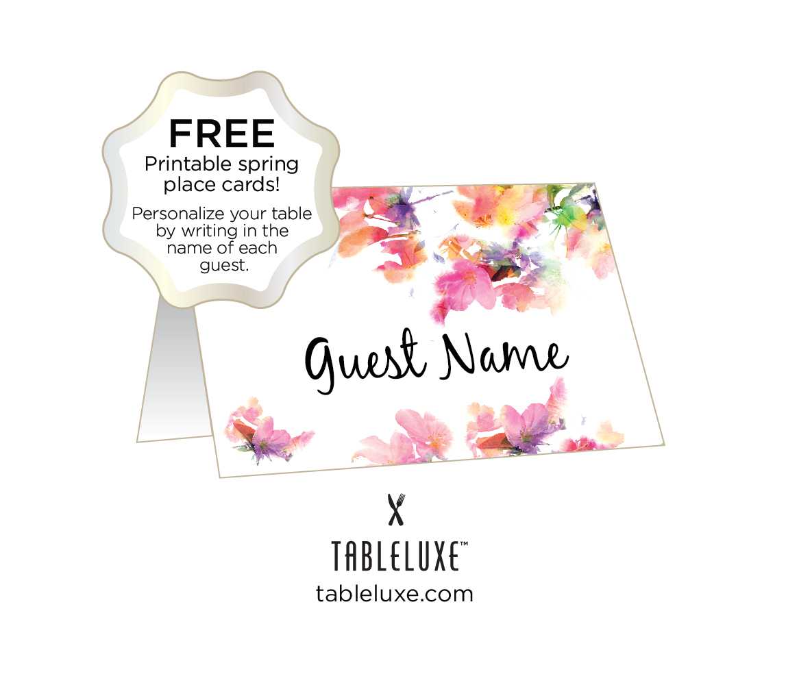 Tableluxe Printable Spring Place Cards Intended For Free Place Card Templates Download