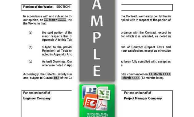 Taking Over / Hand Over Certificate For Works Completed inside Handover Certificate Template
