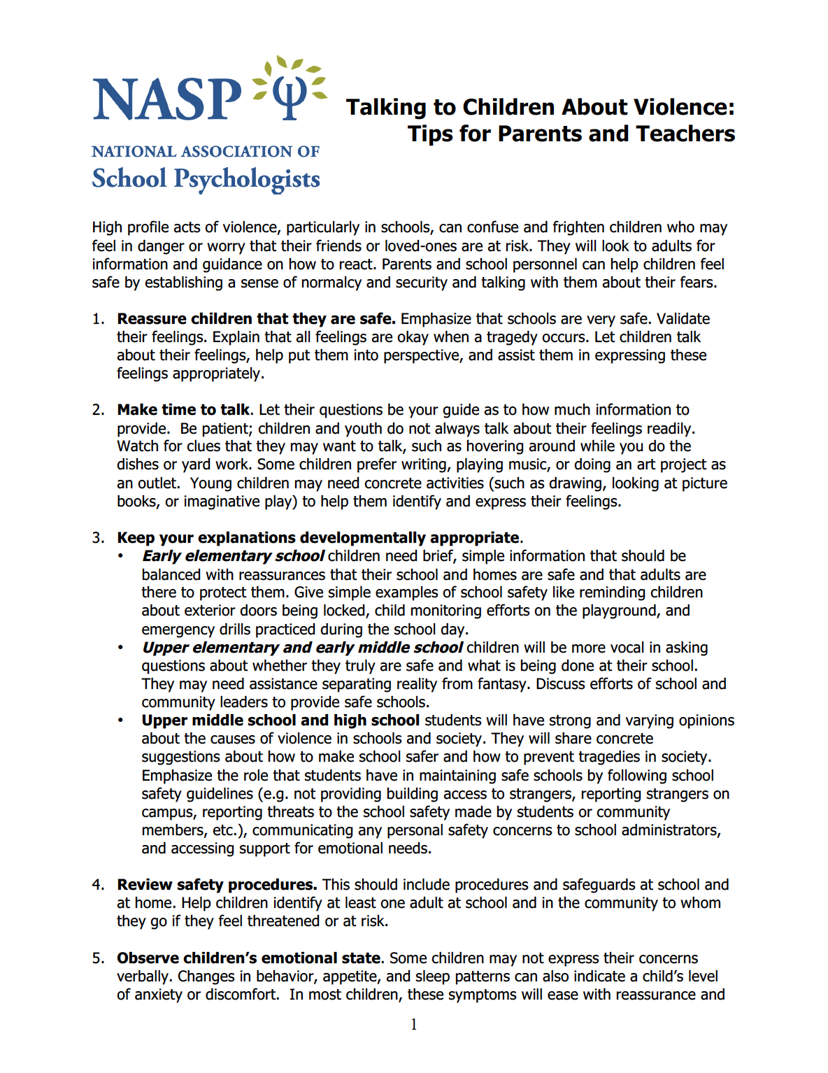 Talking To Children About Violence: Tips For Parents And Within School Psychologist Report Template