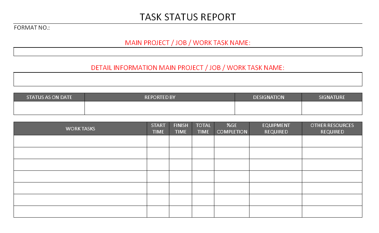 Task Status Report Format| Samples | Word Document With Word Document Report Templates