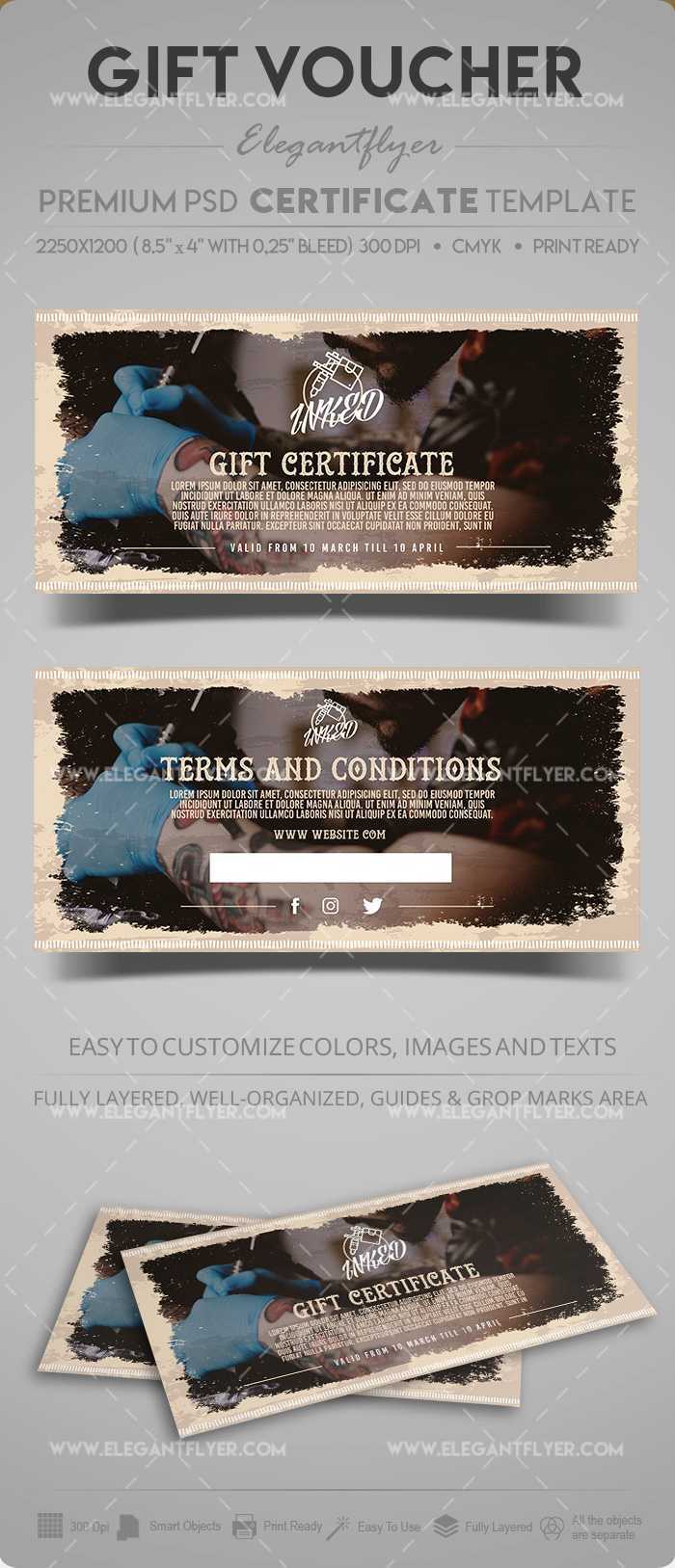 Tattoo Salon – Gift Certificate Template In Psd In Tattoo Gift Certificate Template