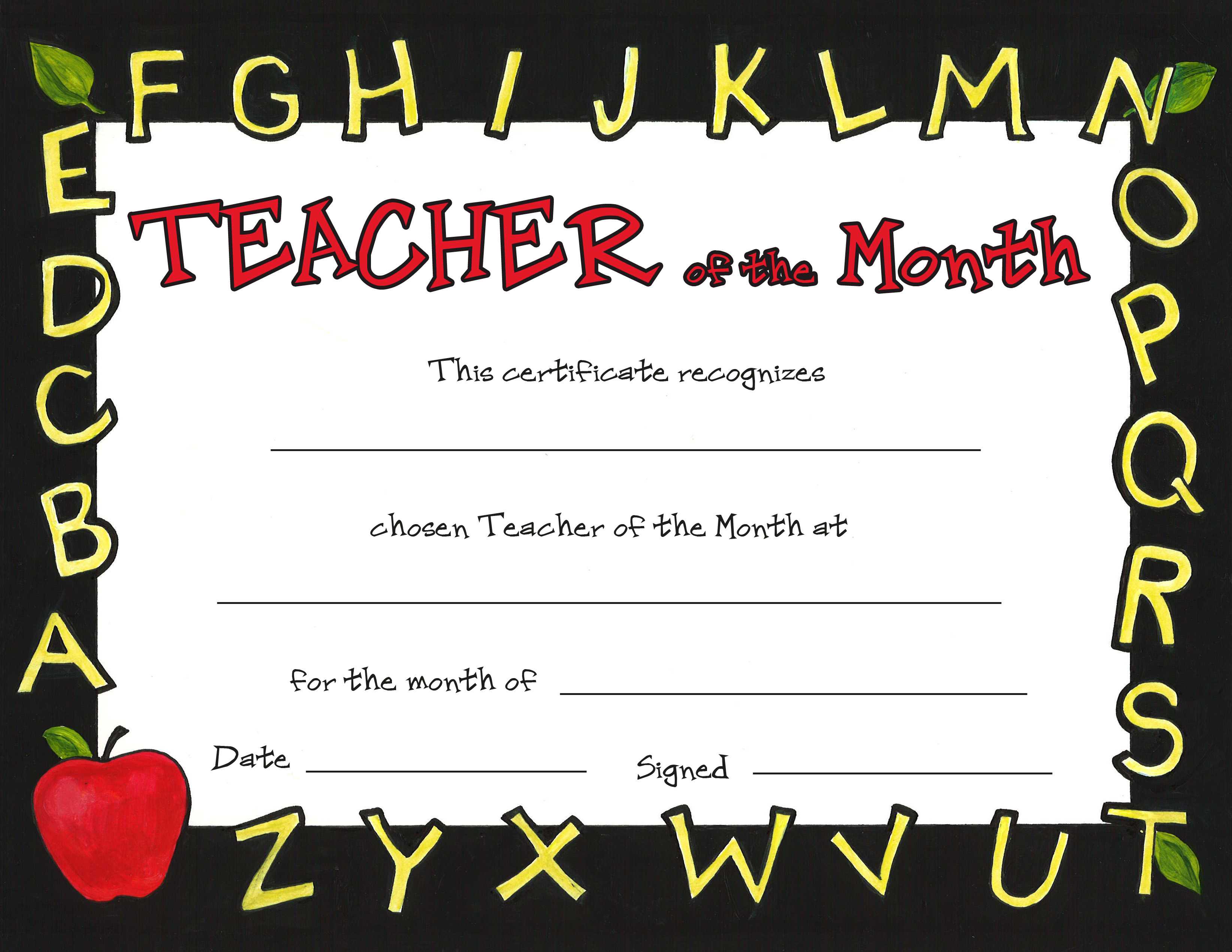Teacher Of The Month Inside Teacher Of The Month Certificate Template