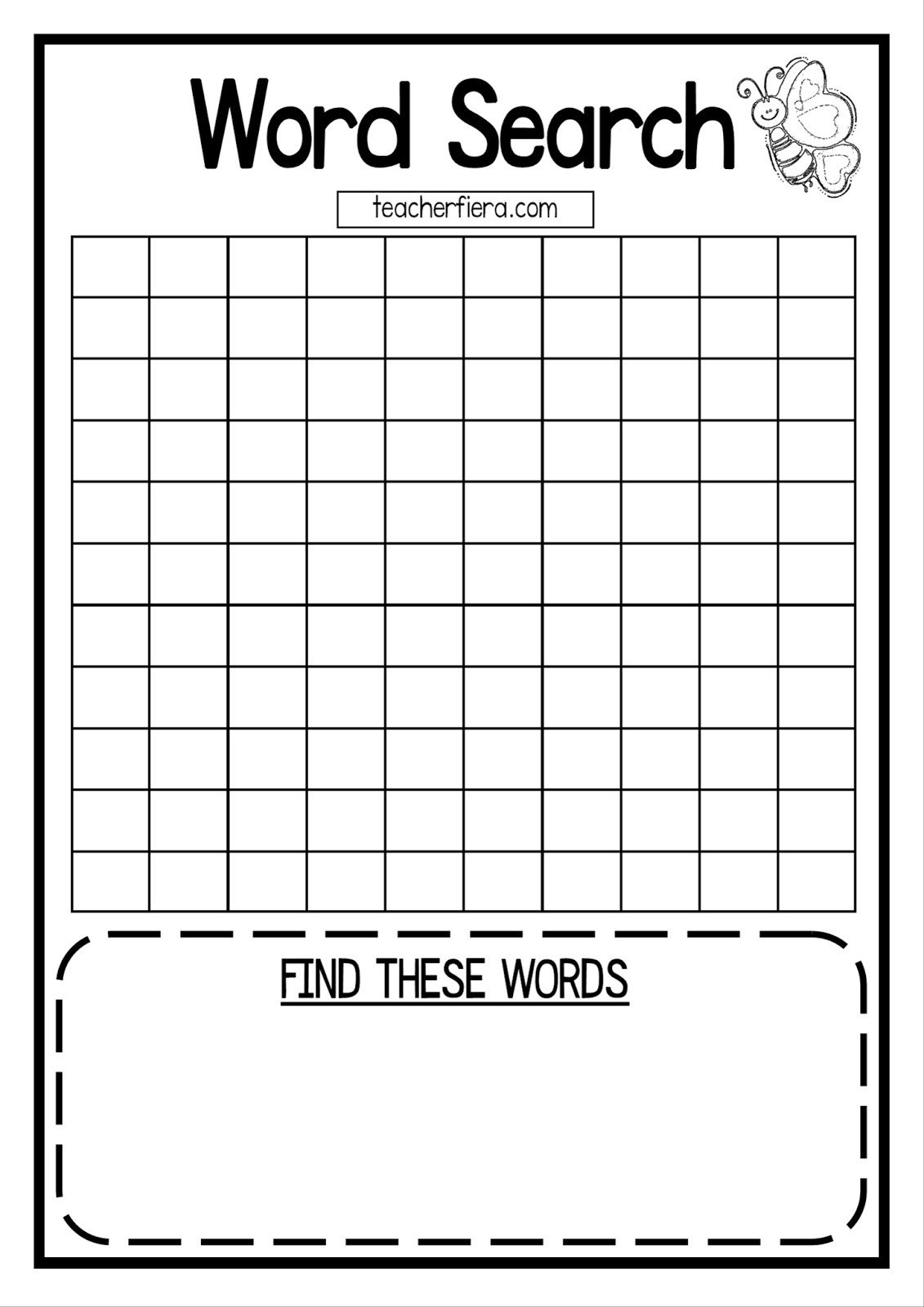 Teacherfiera: Word Search Templates (Coloured And Black With Word Sleuth Template