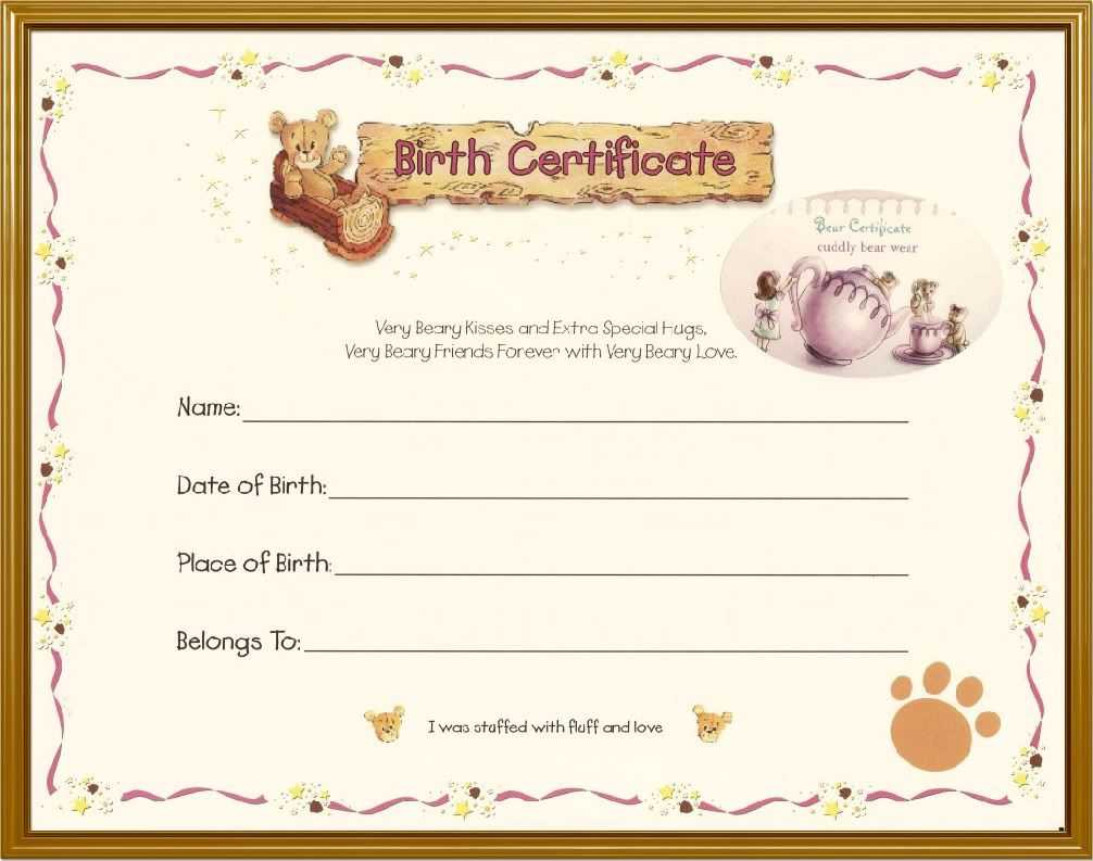 Teddy Bear Birth Certificate | Teddy Bear Tea | Birth With Baby Doll Birth Certificate Template