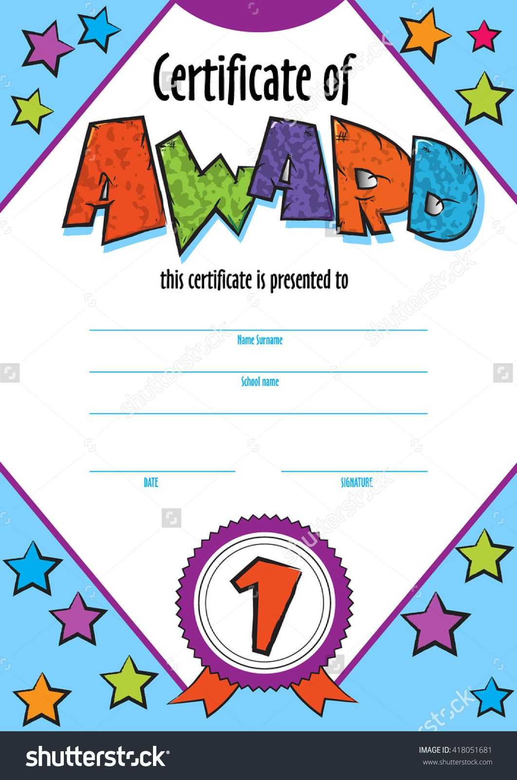 Template Child Certificate To Be Awarded. Kindergarten Pertaining To Star Of The Week Certificate Template