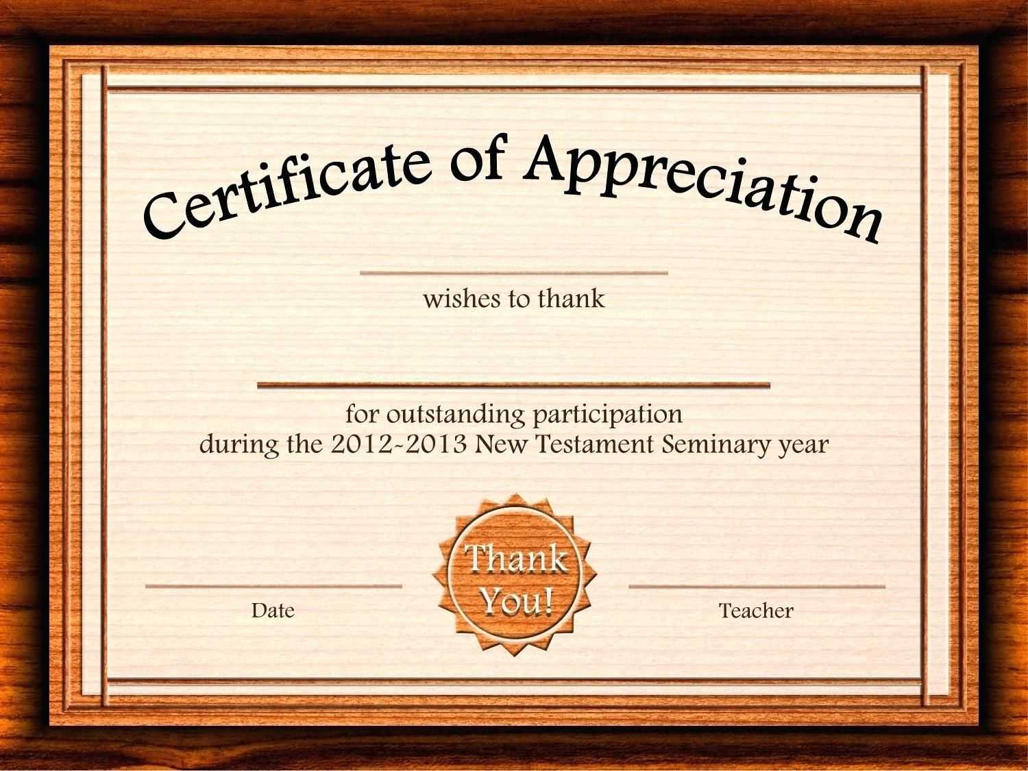 Template: Editable Certificate Of Appreciation Template Free For Free Templates For Certificates Of Participation