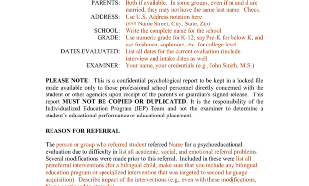 Template For A Bilingual Psychoeducational Report throughout Psychoeducational Report Template