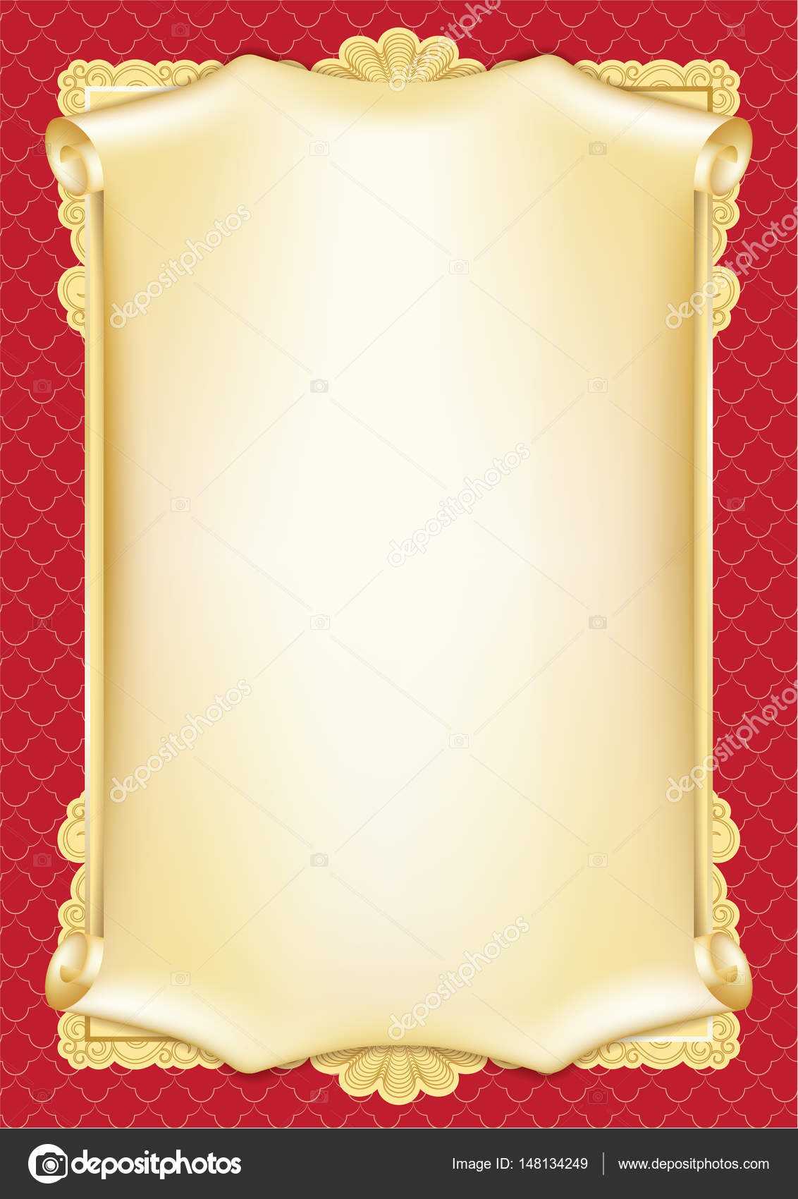 Template For Diploma, Certificate, Card With Scroll And For Certificate Scroll Template