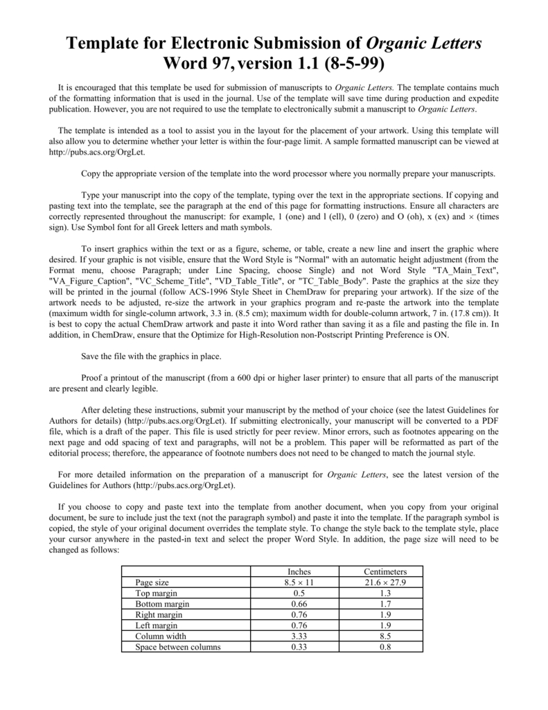 Template For Electronic Submission Of Organic Letters In Acs Word Template