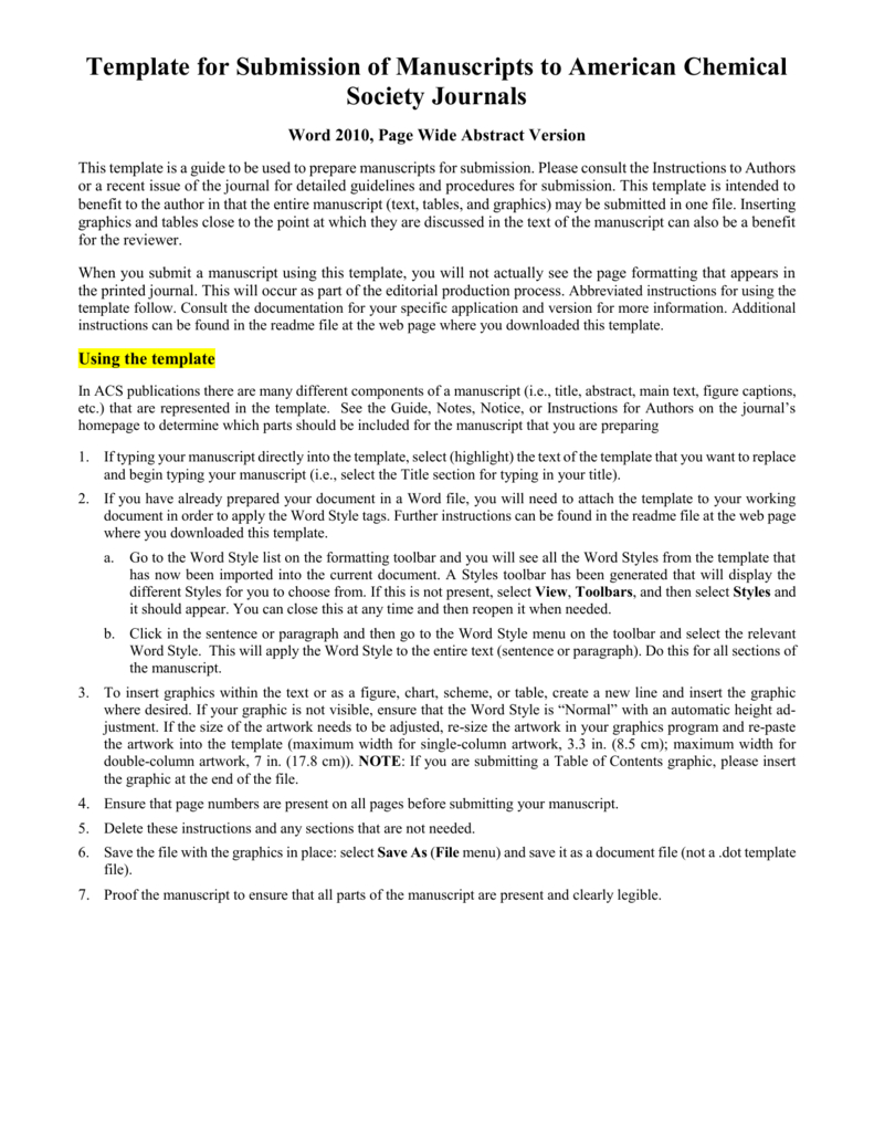 Template For Electronic Submission To Acs Journals With Regard To Acs