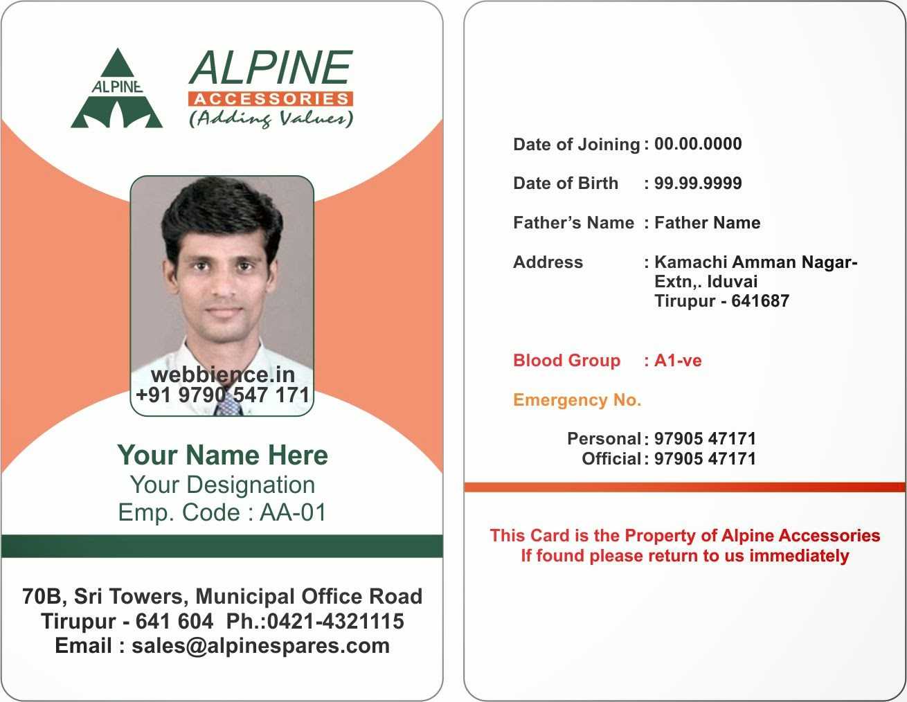 Template Galleries: Employee Id Card Templates – 2014085C Pertaining To Sample Of Id Card Template