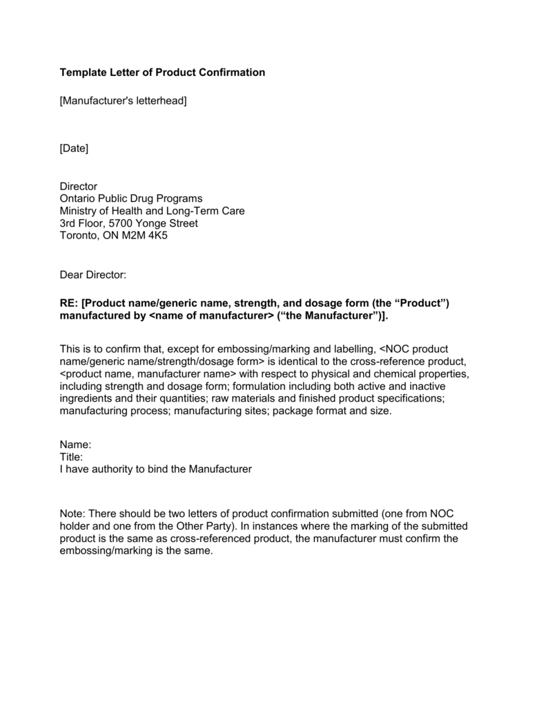 Template Letter Of Product Confirmation Pertaining To Noc Report Template