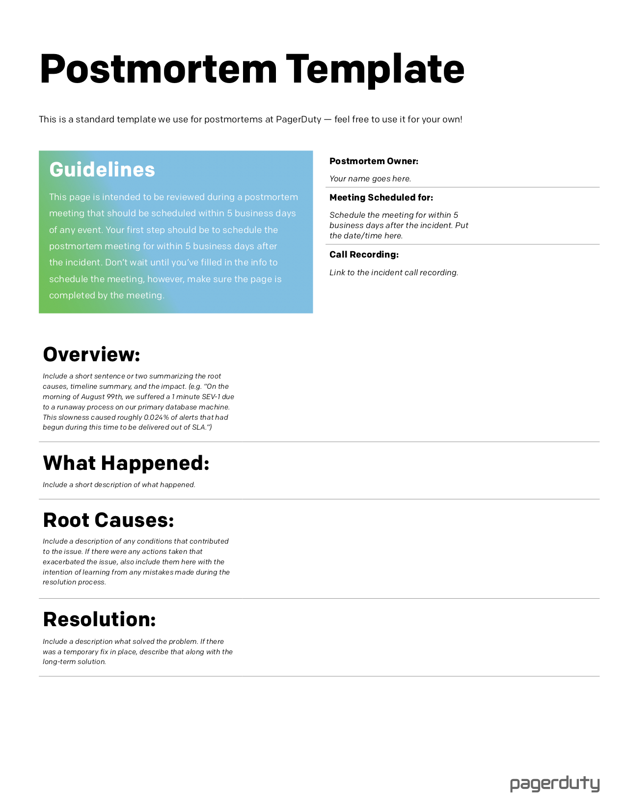 Template – Pagerduty Postmortem Documentation With Post Mortem Template Powerpoint