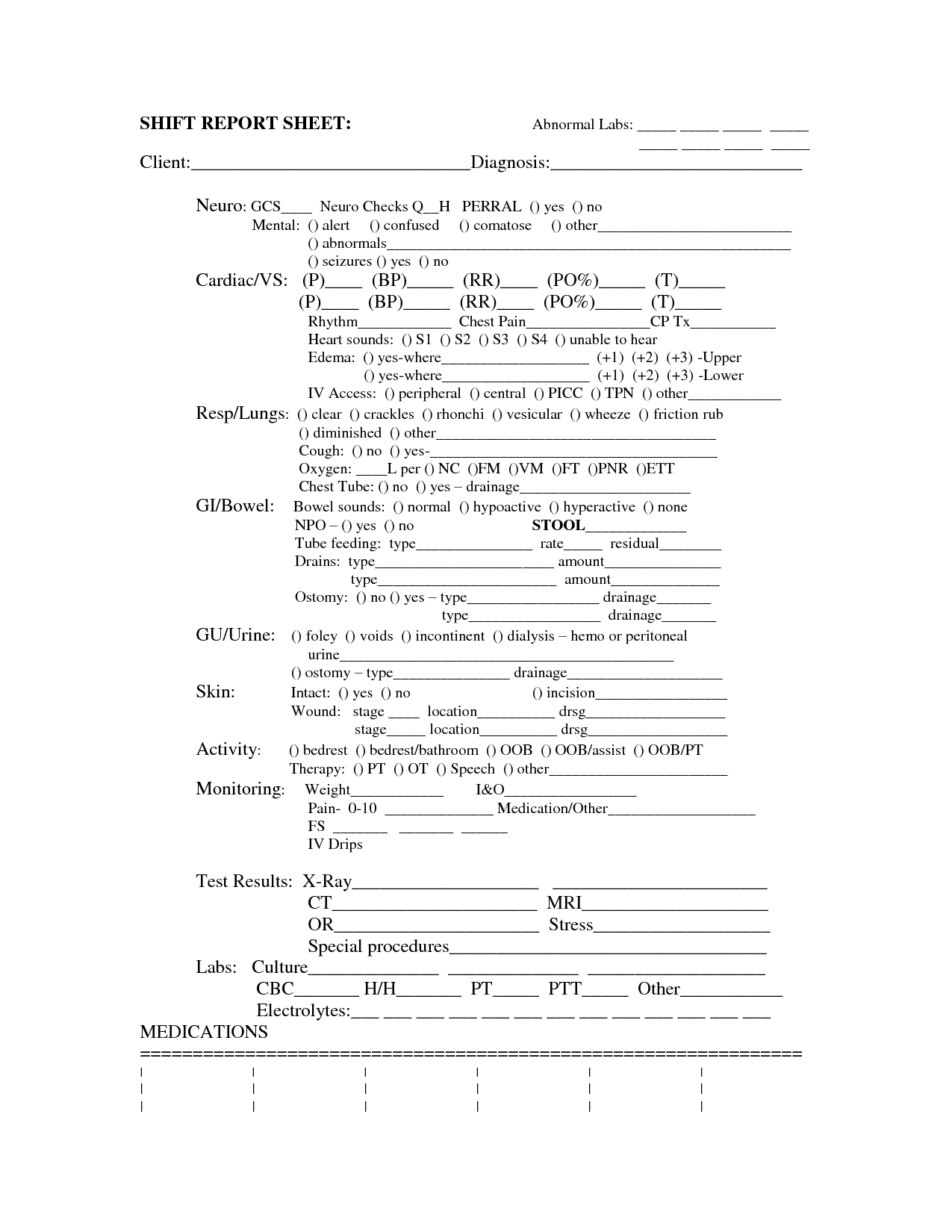 Templates Nursing Report Sheets | Shift Report Sheet In Shift Report Template