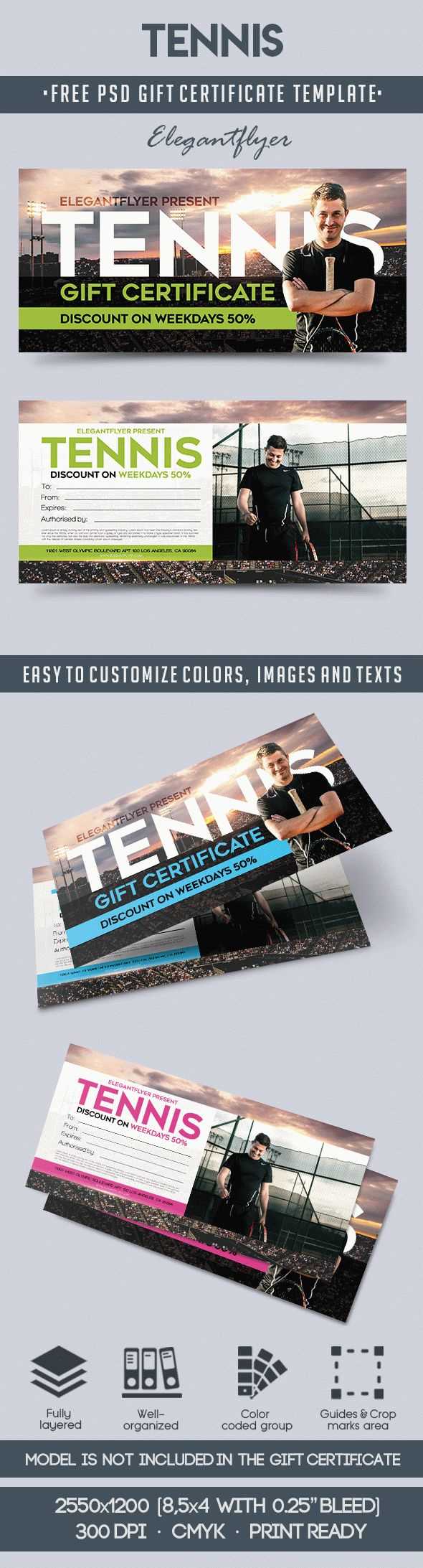 Tennis – Free Gift Certificate Psd Template –Elegantflyer Within Tennis Gift Certificate Template