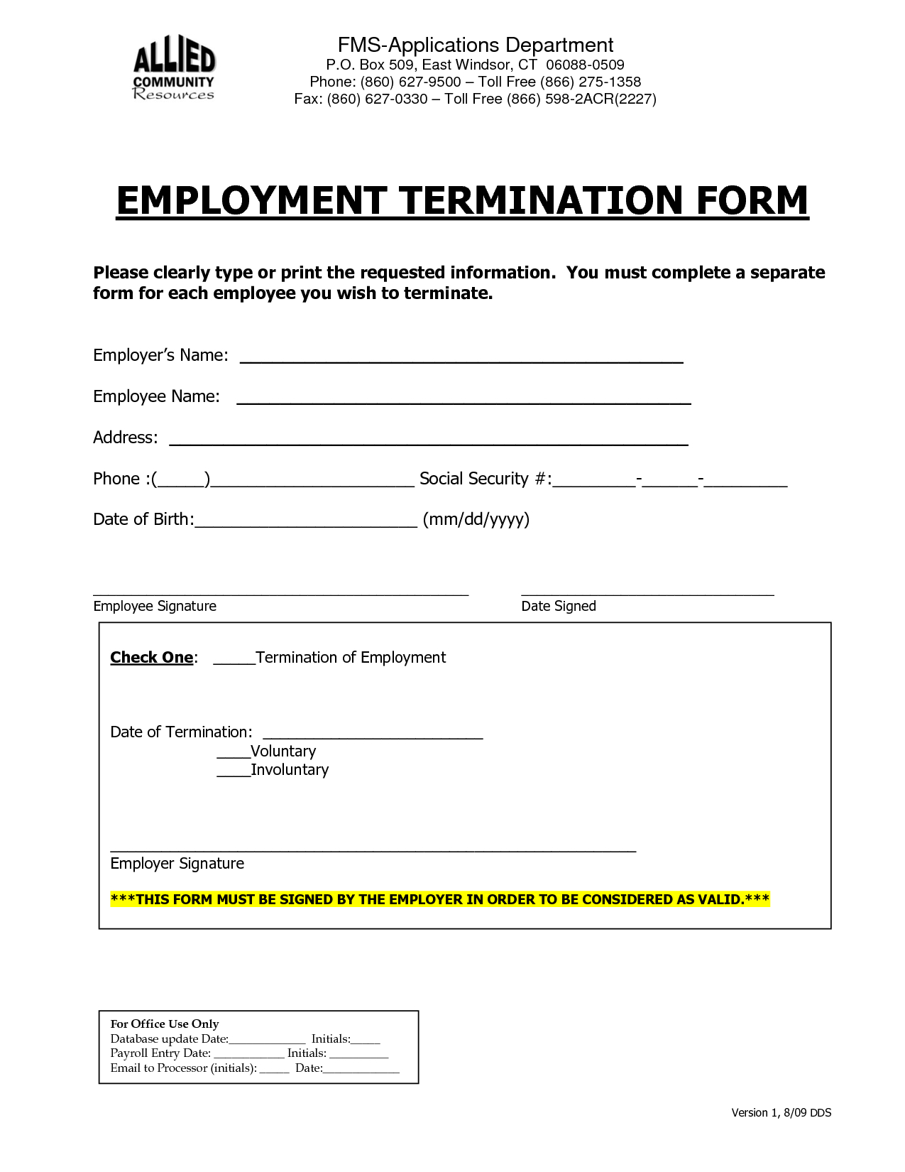 Termination Form Template Employee Termination Letter For For Word Employee Suggestion Form Template