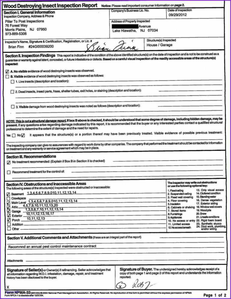 Termite Inspection Report Template inside Pest Control Inspection ...
