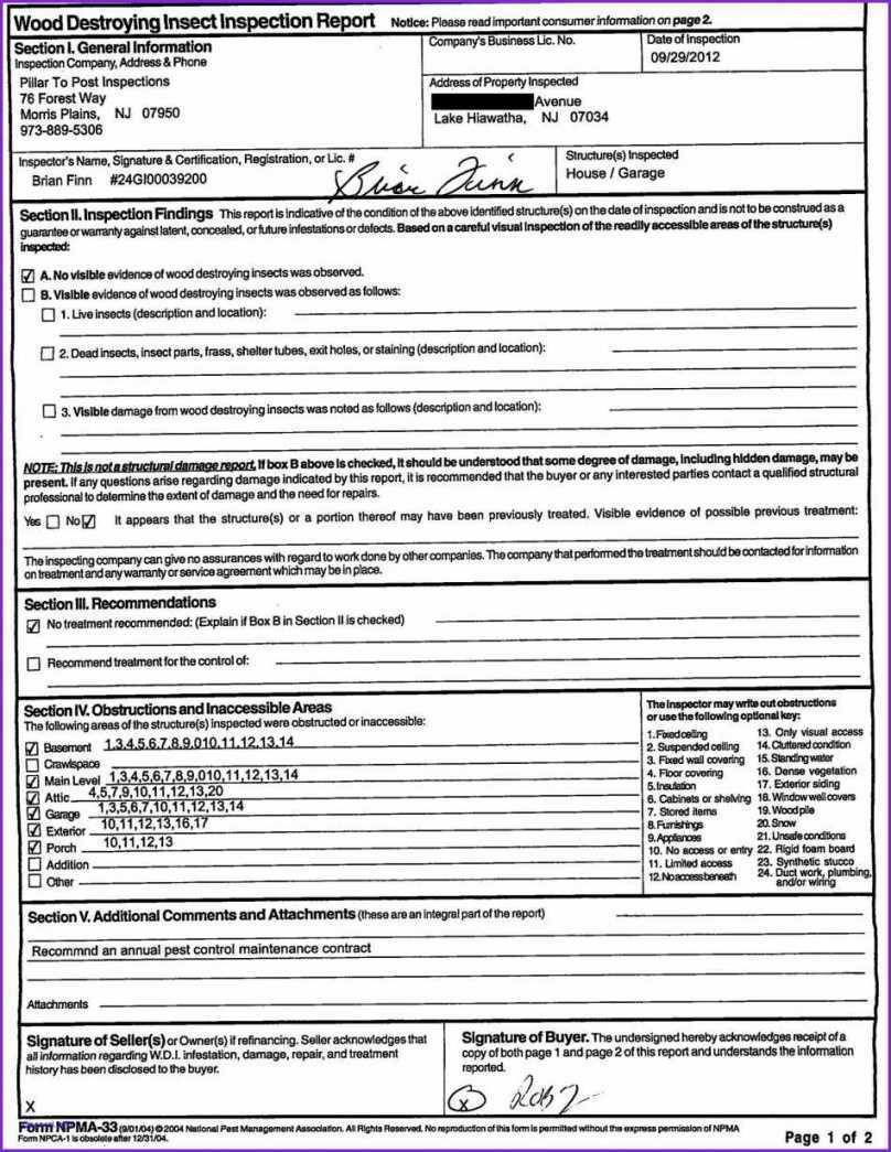 Termite Inspection Report Template Throughout Pest Control Report Template