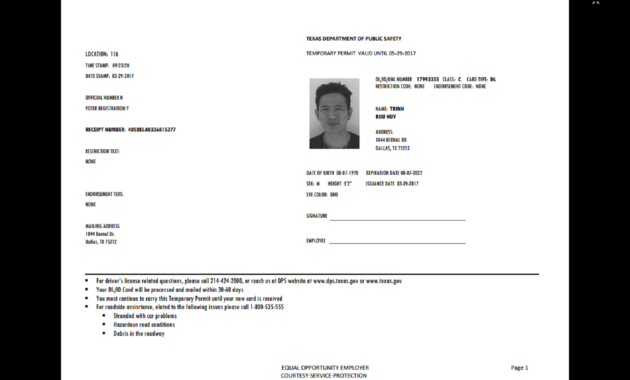 Texas Temp Driver's Permit, Template, Printable, Temporary with regard to Texas Id Card Template