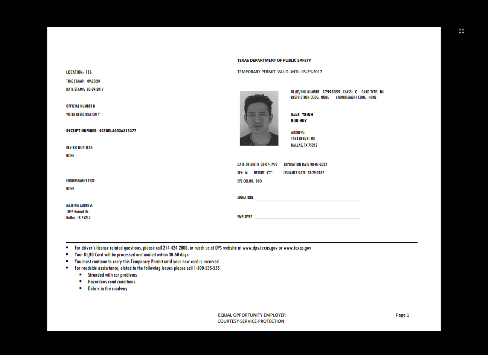 Texas Temp Driver’s Permit, Template, Printable, Temporary With Regard To Texas Id Card Template