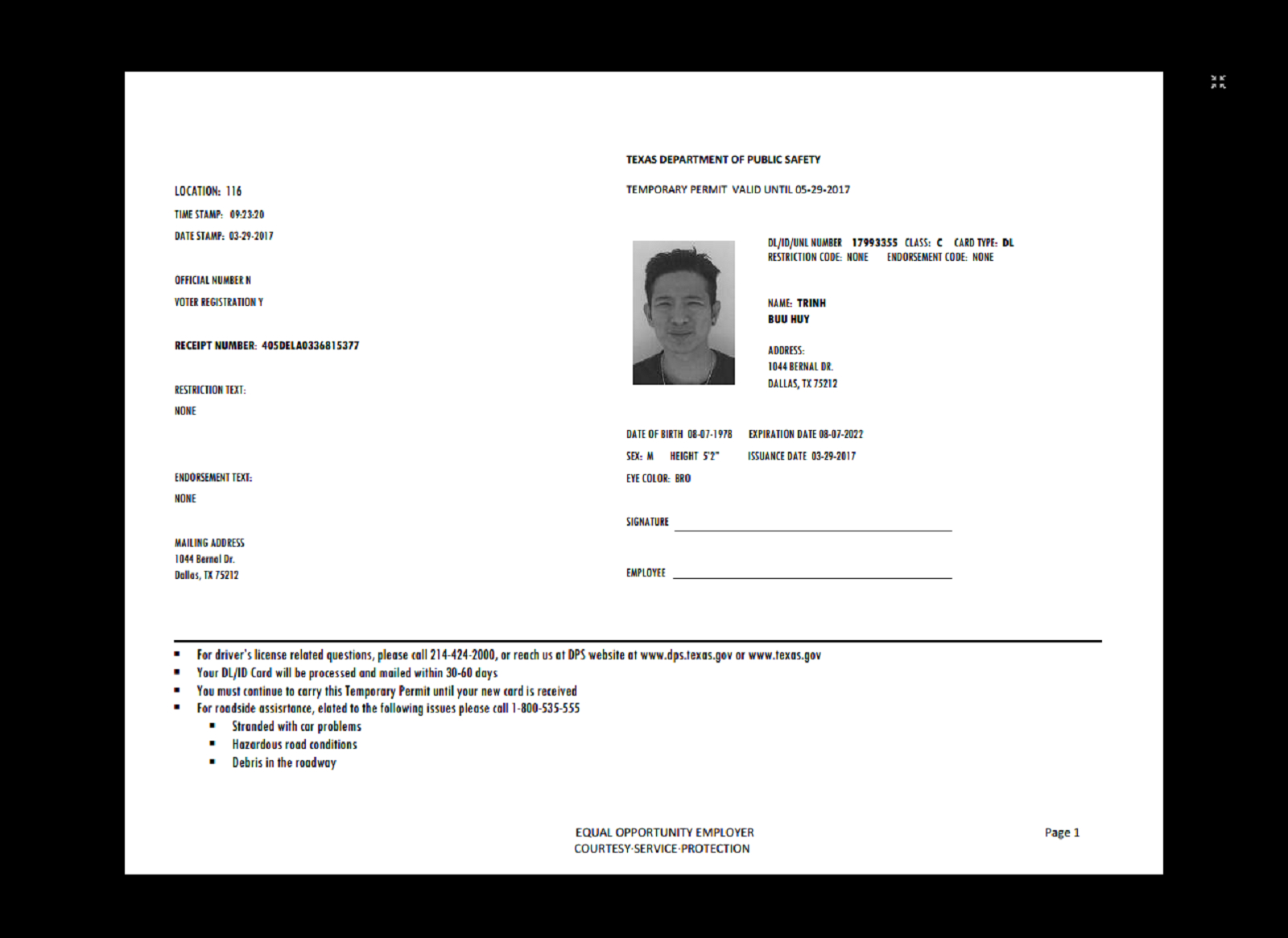 Texas Temp Driver's Permit, Template, Printable, Temporary With Regard To Texas Id Card Template