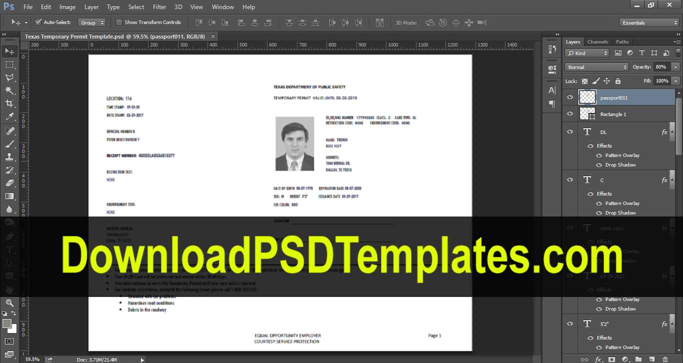 Texas Temporary Permit Template Psd Intended For Texas Id Card Template