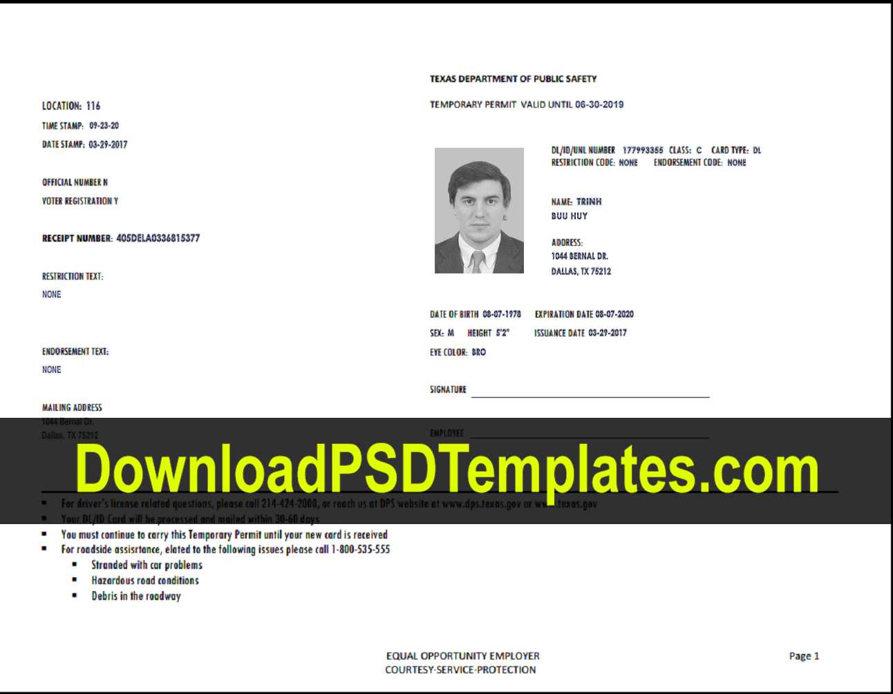 Texas Temporary Permit Template Psd Intended For Texas Id Card Template