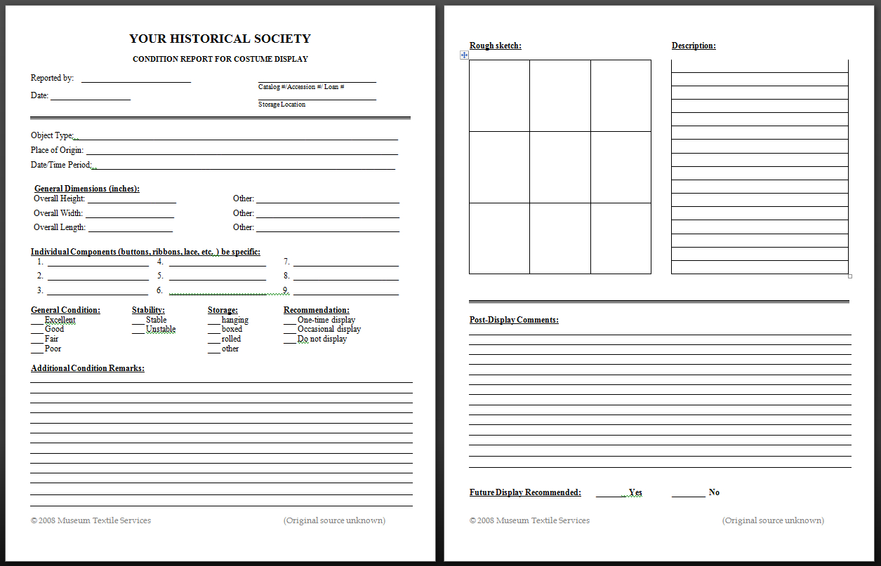 Textile Conservation Basics – Museum Textile Services Intended For Property Condition Assessment Report Template