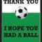 Thank You Card For Party Favors - Soccer Theme with Soccer Thank You Card Template