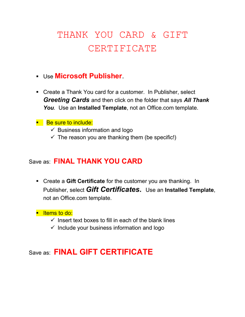 Thank You Card & Gift Certificate Microsoft Publisher . Intended For Publisher Gift Certificate Template