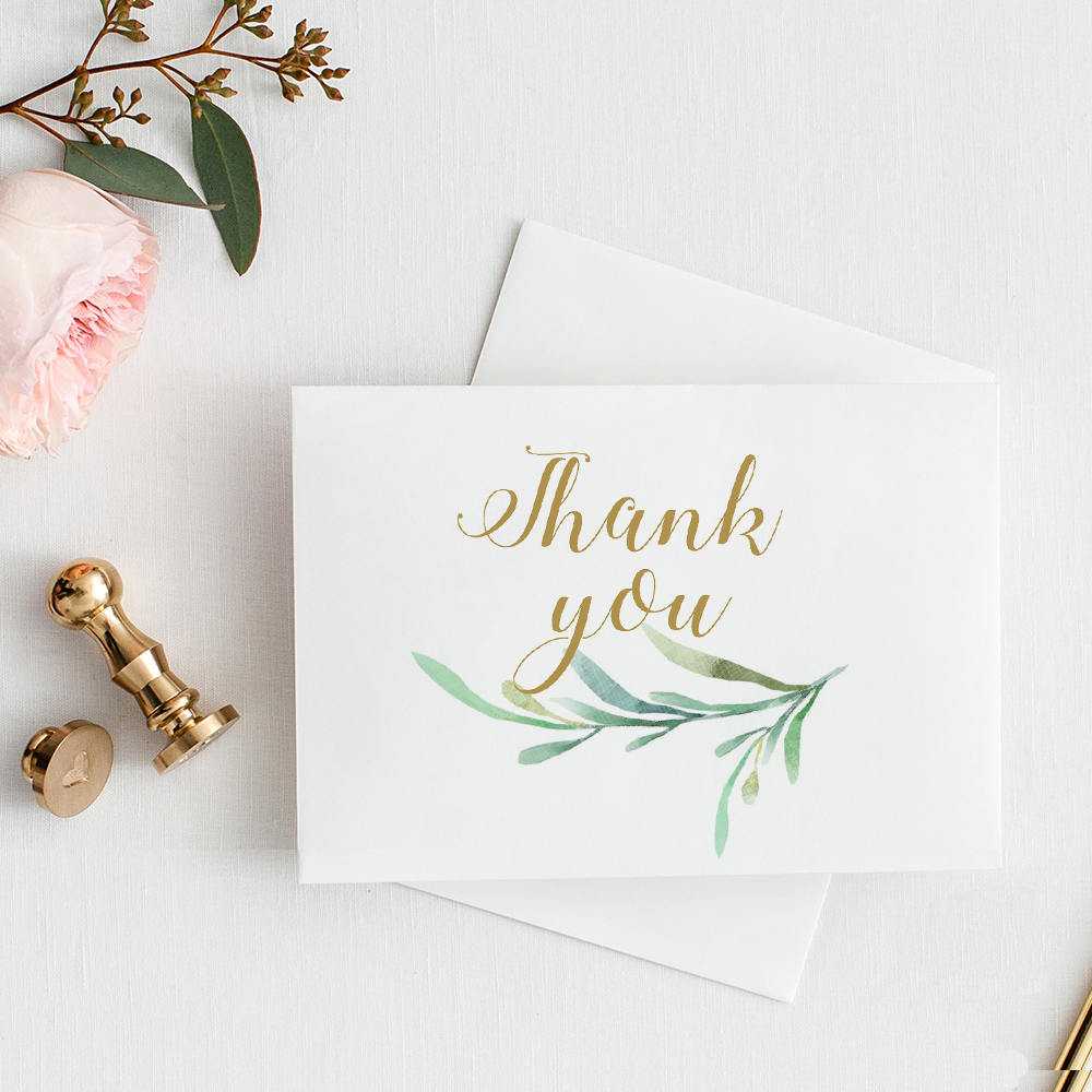 Thank You Card With Greenery. 3.5X5 Folded Size, 4 Bar Size Within Thank You Card Template Word