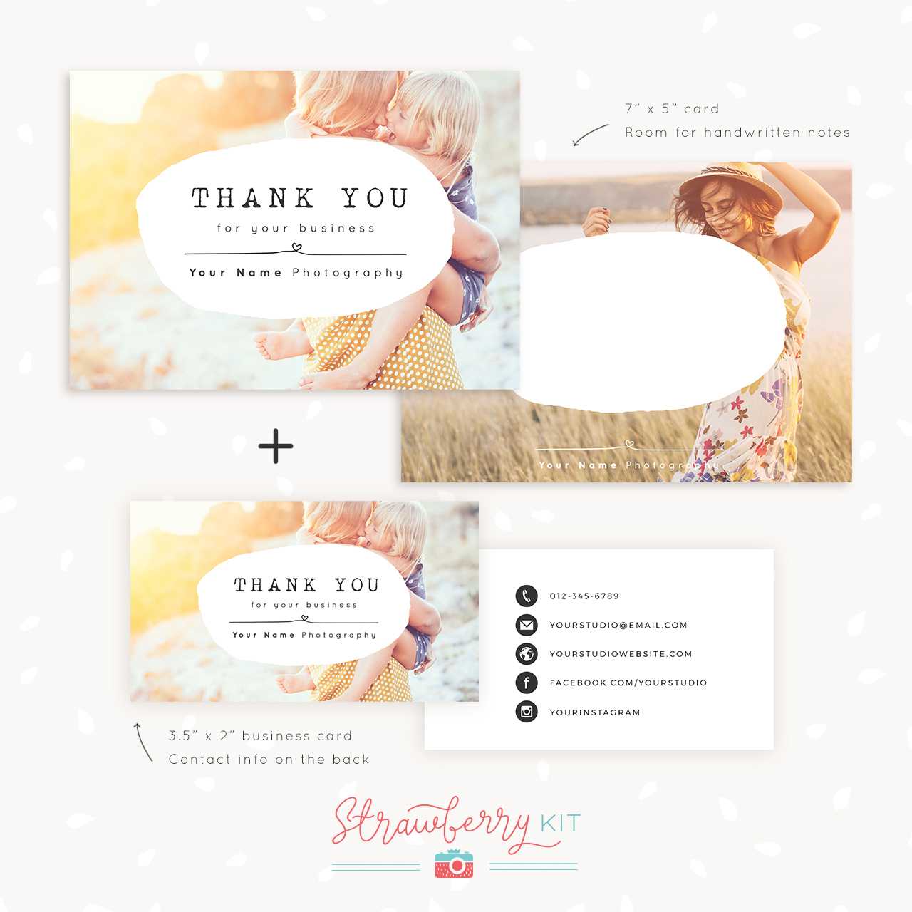 Thank You Note Card For Business | Set Of Two – Strawberry Kit Within Thank You Note Card Template