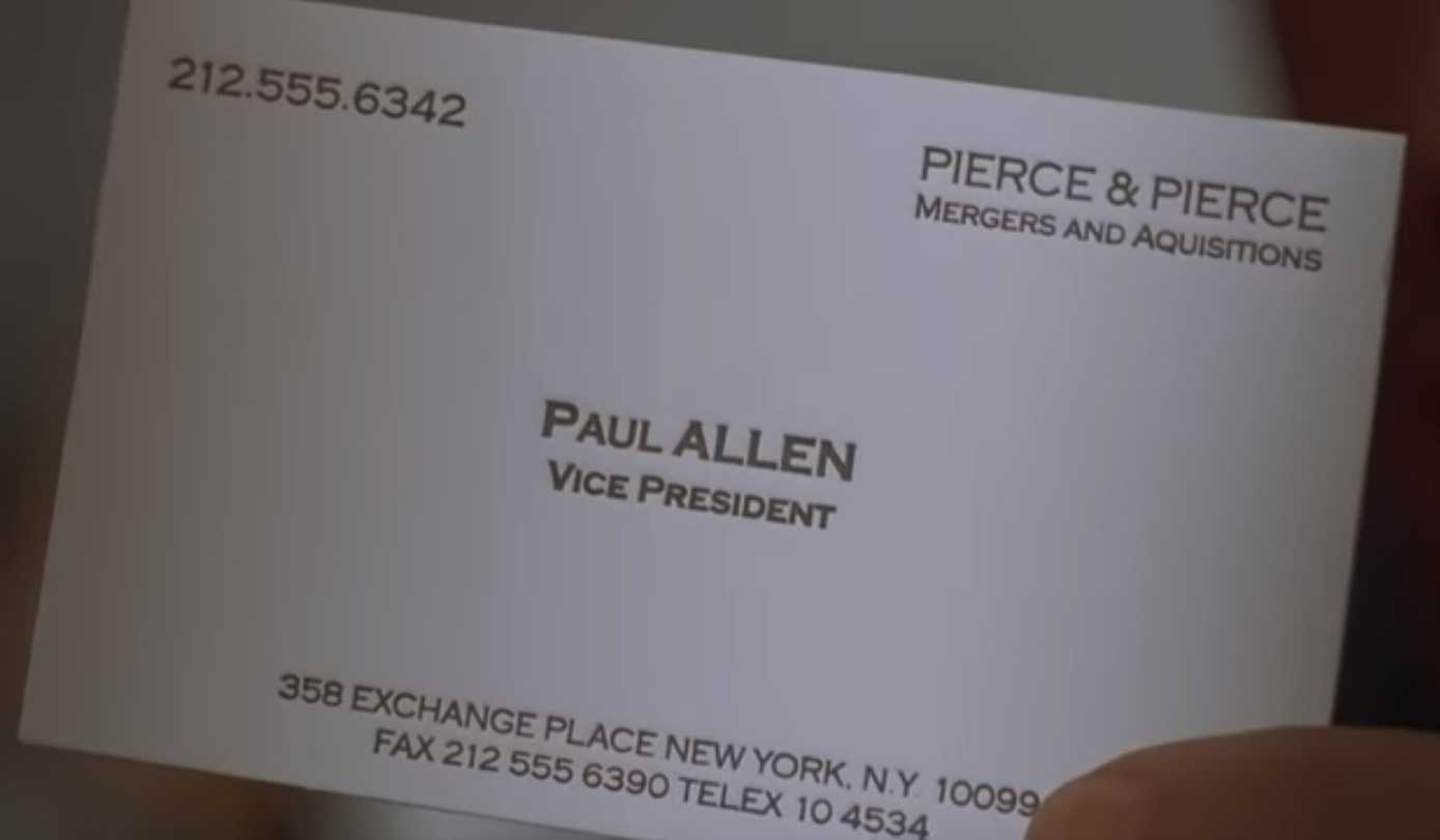 The Business Cards Of American Psycho Hoban Cards For Paul Allen