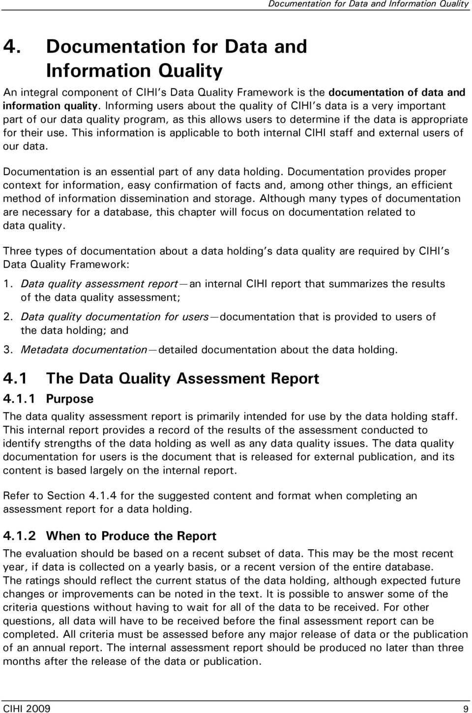Data Quality Assessment Report Template
