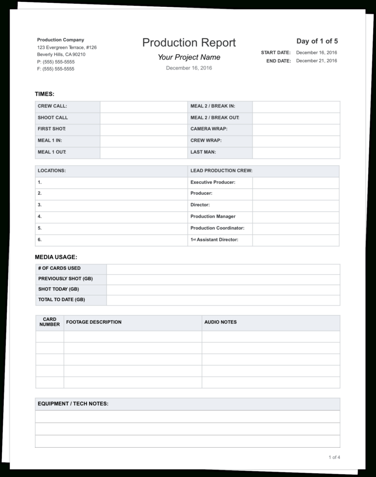 Production Status Report Template