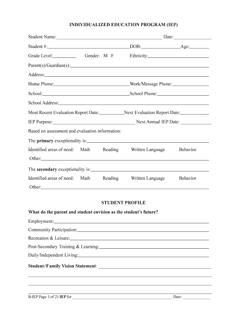 The Iep Form Filled In – Fill Online, Printable, Fillable Regarding Blank Iep Template