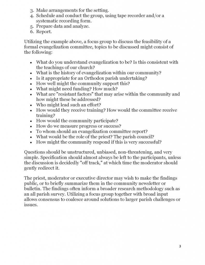 The Parish Focus Group – Stewardship Advocates Within Focus Group Discussion Report Template