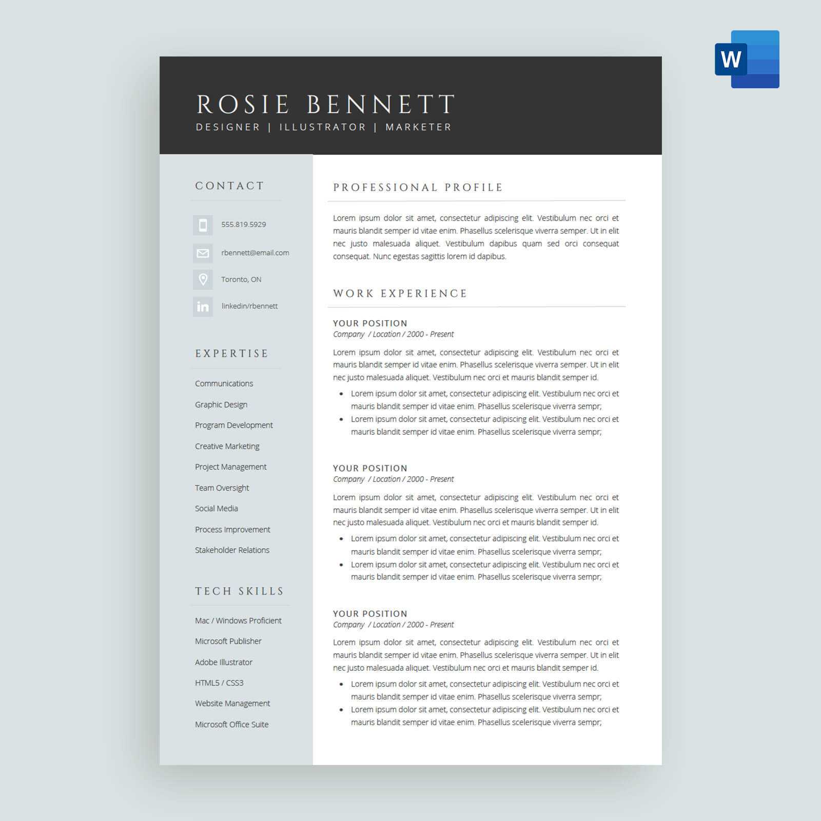 The 'rosie' Resume / Cv Template Package For Microsoft™ Word Pertaining To How To Make A Cv Template On Microsoft Word