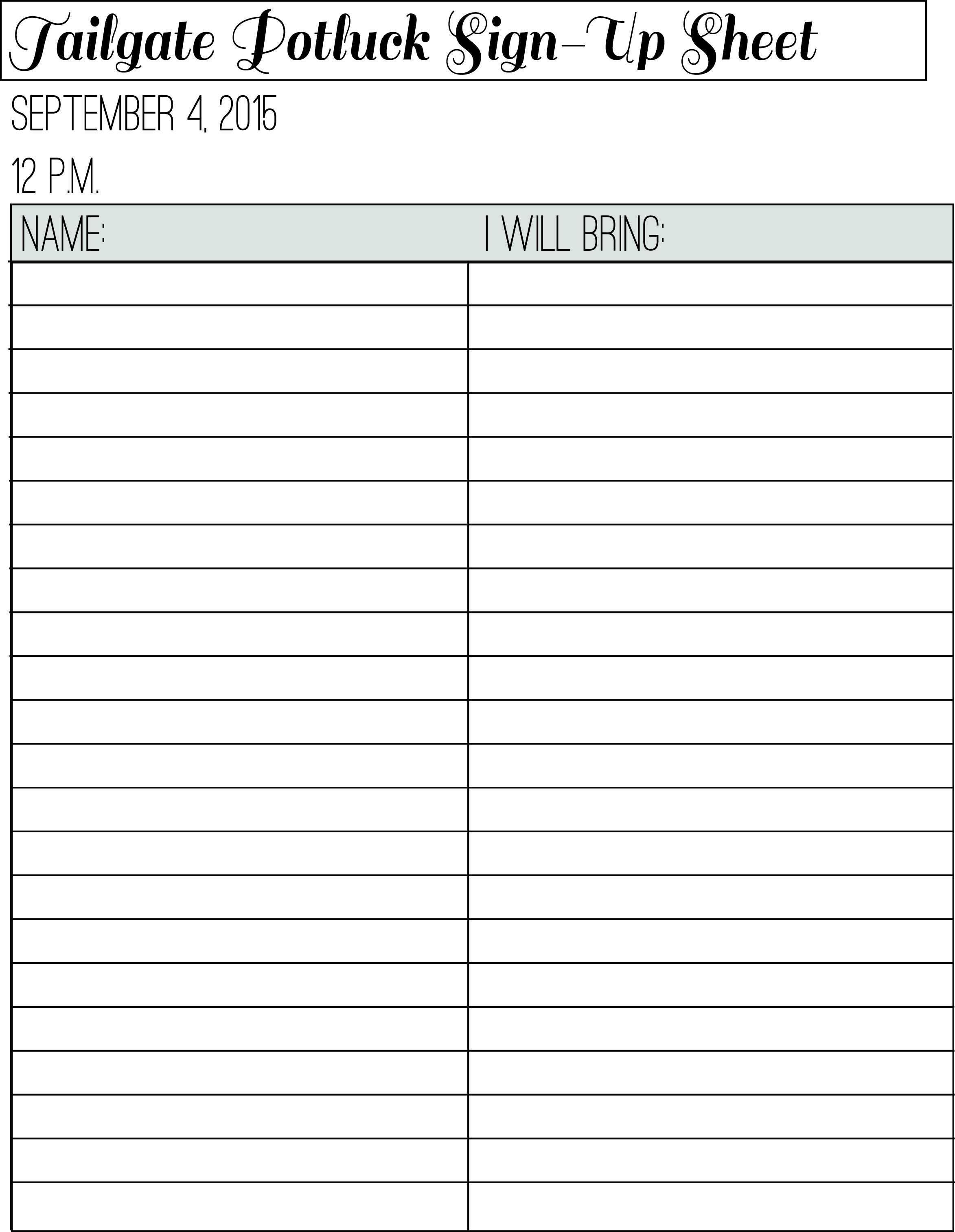 The Sign Up Sheet For Our Tailgate Potluck. | Valentine's Regarding Potluck Signup Sheet Template Word