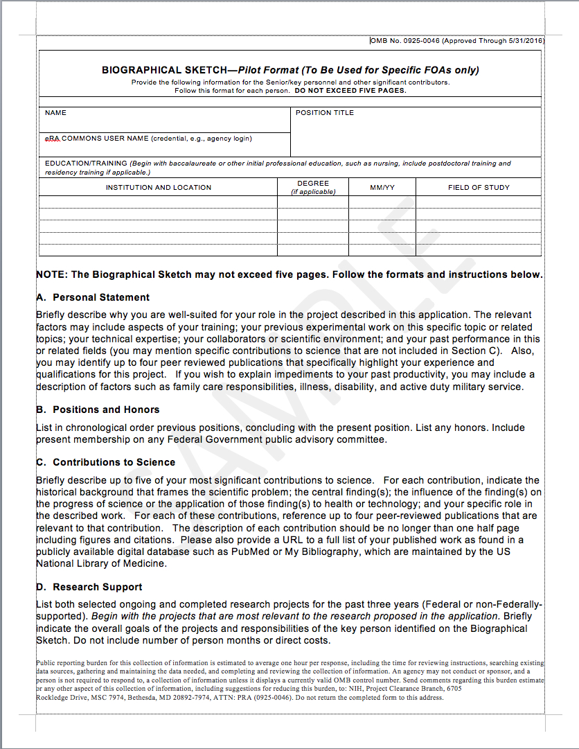 Thebrownfaminaz: Biographical Sketch Template Word With Nih Biosketch Template Word