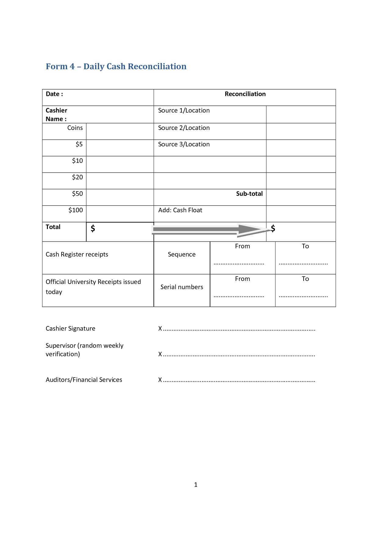 Till Reconciliation Template Sheet End Of Day Uk Cash Drawer With End Of Day Cash Register Report Template