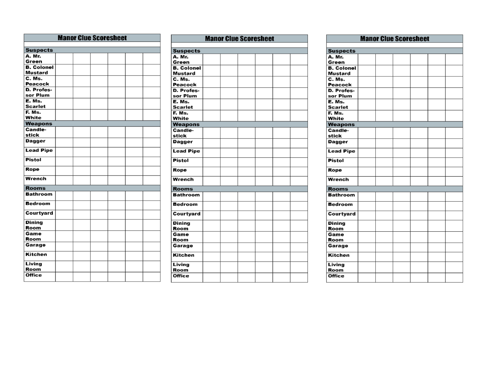 Time To Talk About It: Clue 2013 Manor Beach Score Sheets With Clue Card Template