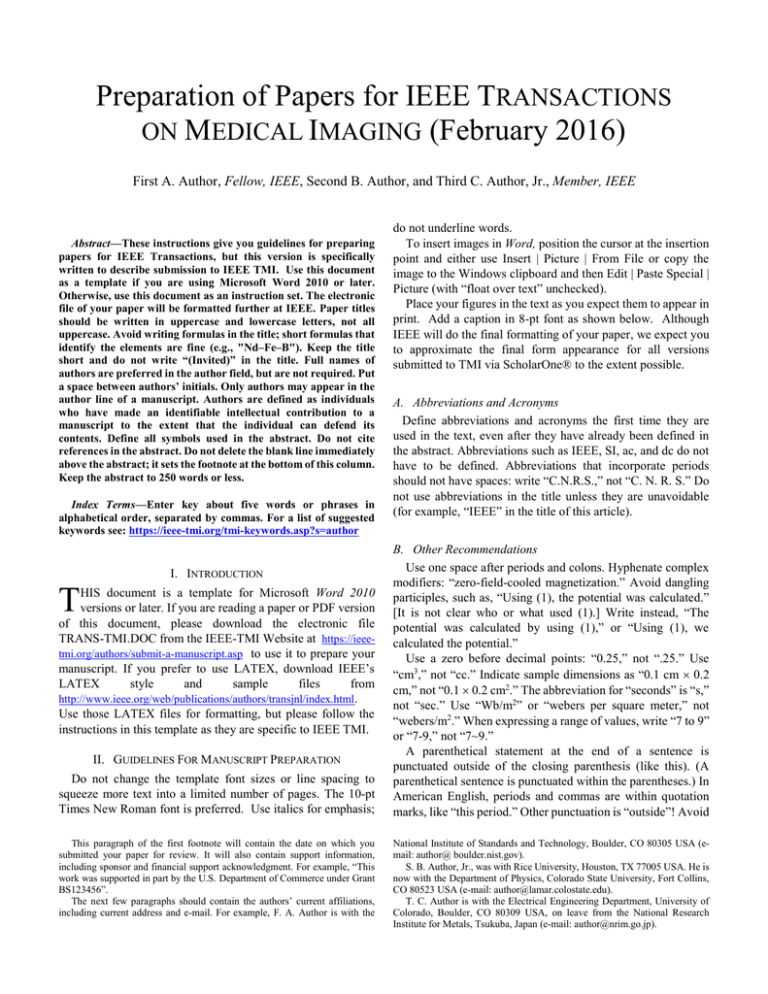 Tmi Word Style Guide Template Ieee Transactions On Medical With