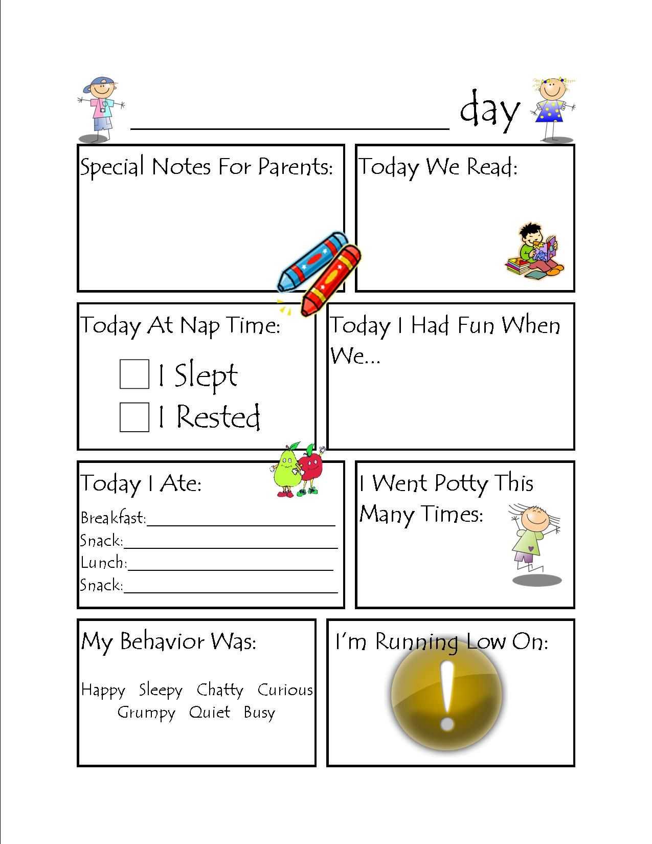 Toddler Daycare Daily Report | Home Daycare, Daycare Regarding Daycare Infant Daily Report Template