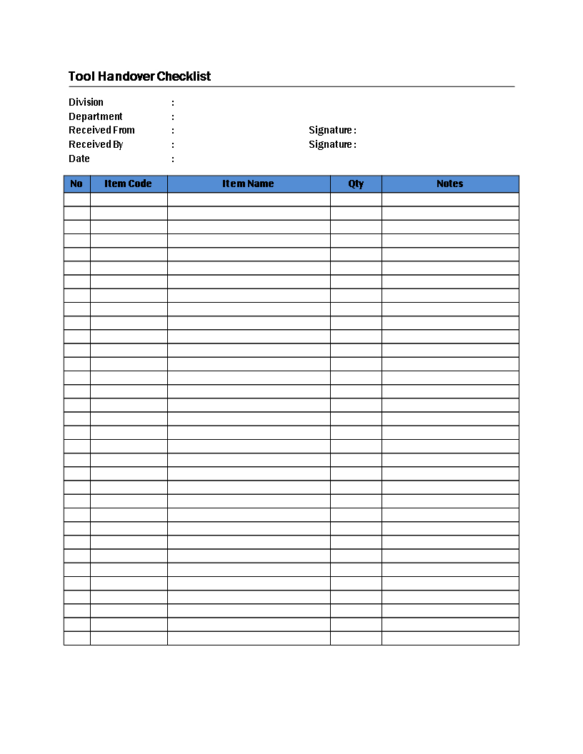 Tool Handover Checklist | Templates At Allbusinesstemplates Regarding Handover Certificate Template