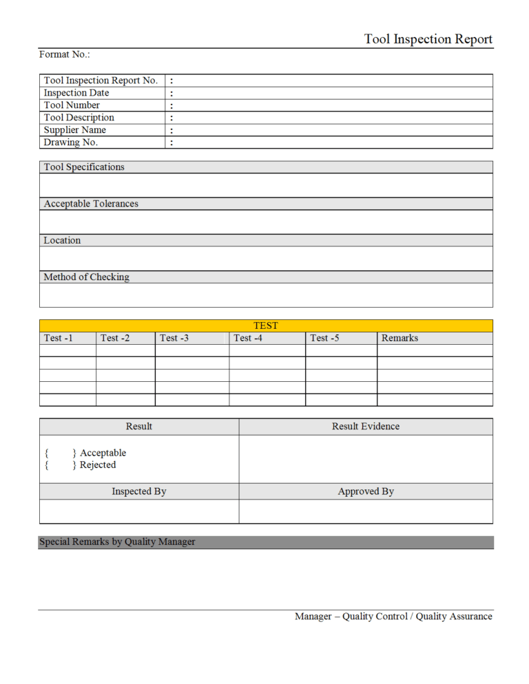 Part Inspection Report Template