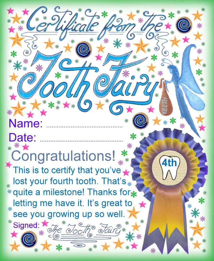 Tooth Fairy Certificate: Award For Losing Your Fourth Tooth Throughout Free Tooth Fairy Certificate Template