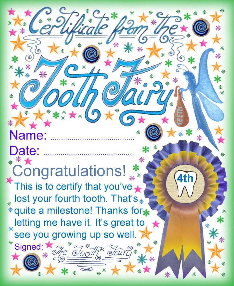 Tooth Fairy Certificate: Award For Losing Your Fourth Tooth Throughout Free Tooth Fairy Certificate Template