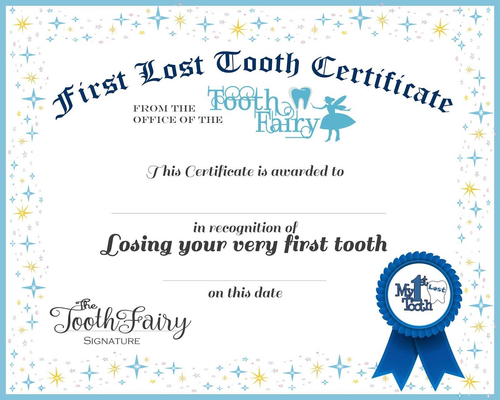 Tooth Fairy Certificate Template Free – Atlantaauctionco Inside Tooth Fairy Certificate Template Free